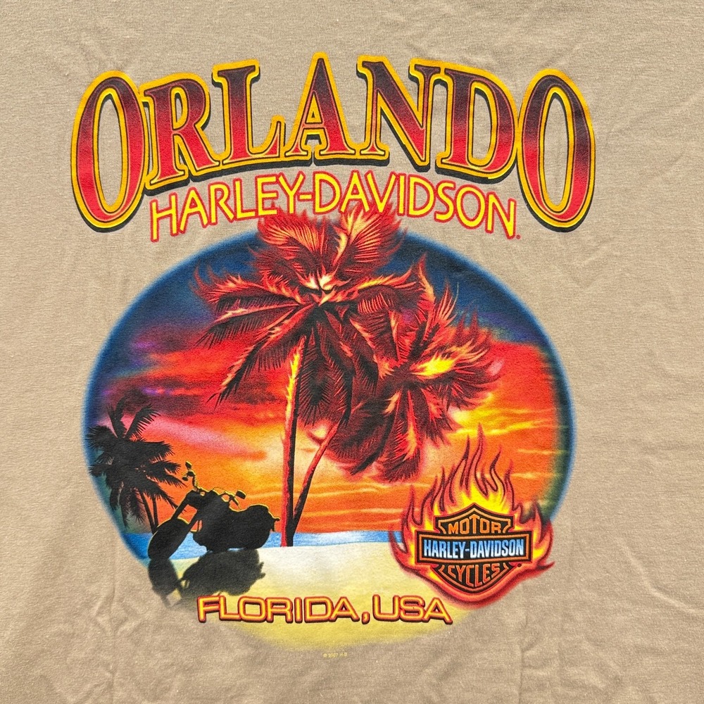 Harley Davidson Shirt Mens XL Beige Orlando FL Flying Engine Hawaiian Biker Tee - Picture 4 of 9